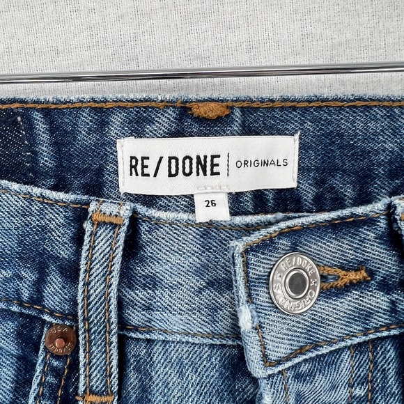 RE/DONE Jeans Womens 26 Blue Stovepipe Stripes Wash High Rise Slim Straight - Picture 8 of 14